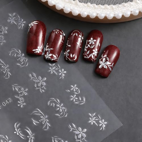 3D Floral Nail Art Stickers - 6 Sheets Self-Adhesive Daisy & Flower Decals