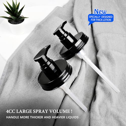 Amolliar Mason Jar Soap Dispenser Pump Lids - 2 Pack, Black, Regular Mouth