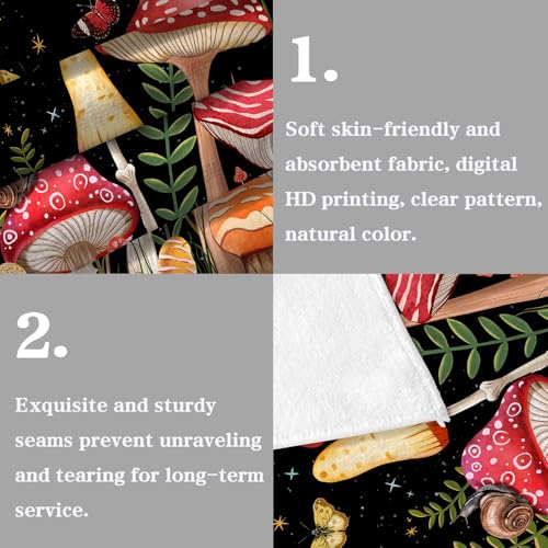 Mushroom Hand Towels - 2 Pack Decorative Microfiber Bathroom Towels 16x27