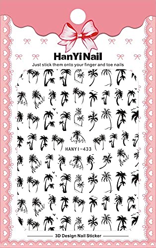 Black Palm Tree Nail Stickers 4PCS Summer Beach Nail Decals