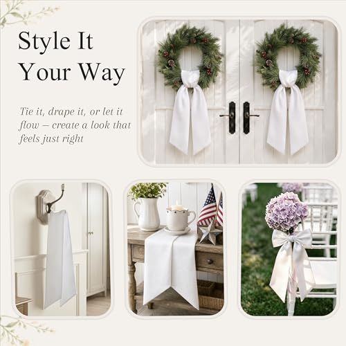 Elegant White Wreath Sash Set for Front Door Decor - 2 Pcs, 4.5 x 57 Inches