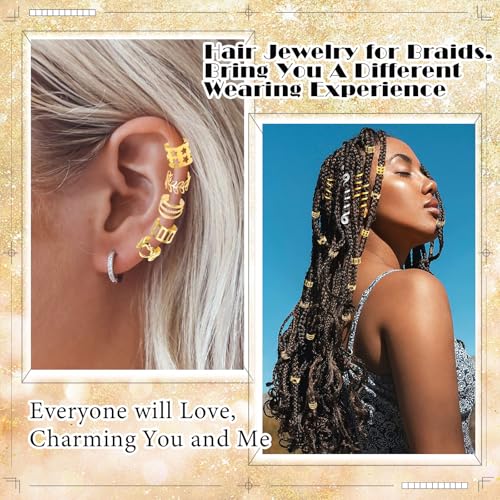 NAISKA 30Pcs Gold Hair Cuffs and Dreadlock Beads for Braids