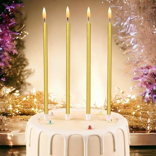 Gold Birthday Candles - Pack of 12 Long Thin Cake Candles