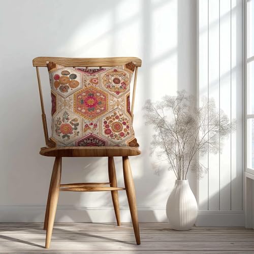 Moroccan Floral Throw Pillow Covers 18x18 Set of 2, Boho Decorative Cushions