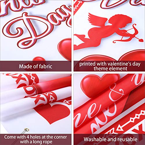 Happy Valentine's Day Door Cover - 78 x 35.4 Inch Red Heart Banner