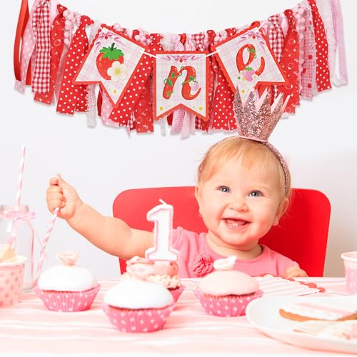 Strawberry 1st Birthday High Chair Banner - Sweet One Decor