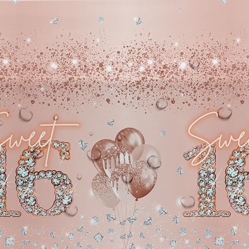 Rose Gold Sweet 16 Party Tablecloths - 3 Pack, 86 x 55 in