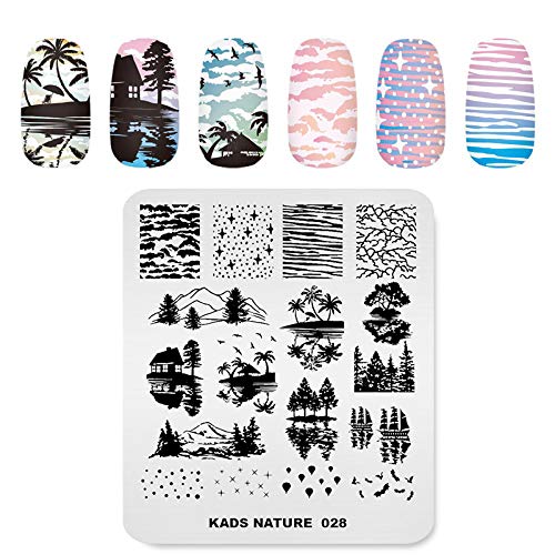 Rolabling Nature Scenery Nail Stamping Plate - Mountain Lake Palm Tree Art
