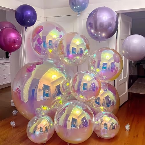 Round Iridescent 4D Balloons - 3 Pack 32 Inch Holographic Rainbow Party Decor