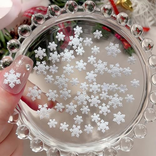 BUNLVDI 200Pcs Christmas Snowflake Nail Charms Mixed Sizes Winter Resin Gems