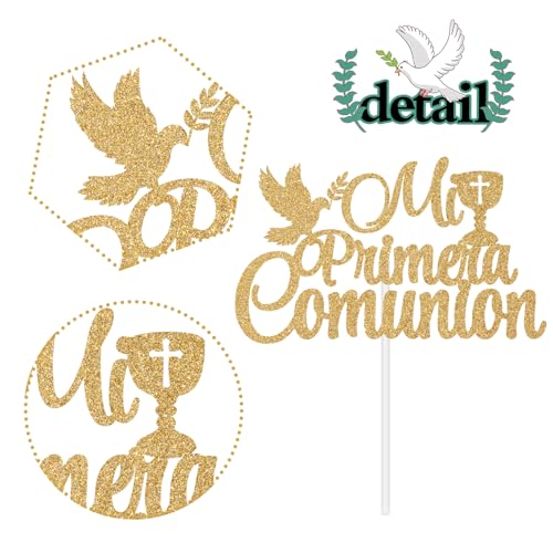 First Holy Communion Cake Topper - Gold Glitter Cross Decoration