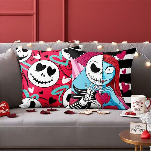 The Nightmare Before Christmas Valentine's Day Pillow Covers - 18x18 Plush Set of 2