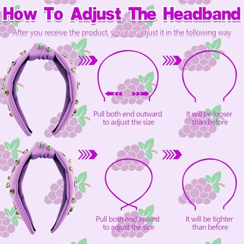 Hapdoo Purple Grape Rhinestone Knotted Headband for Women and Girls