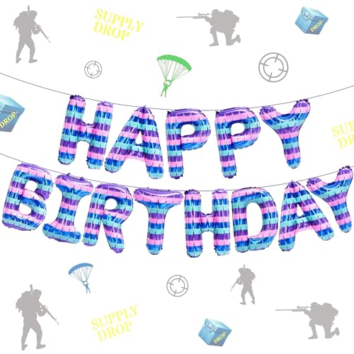 Video Game Birthday Banner with Foil Balloons - Party Decorations