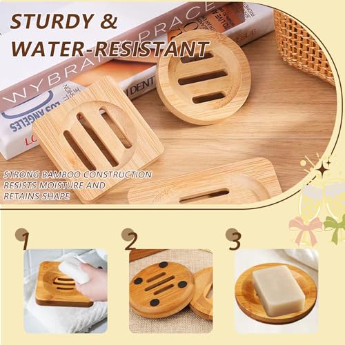 Bamboo Soap Holder Set - Round & Square Dishes for Bathroom