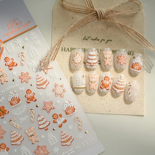 5D Embossed Christmas Nail Stickers Self-Adhesive Winter Decals