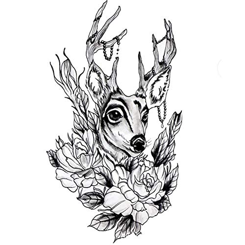 HODASHI Large Deer Flower Temporary Tattoos Waterproof Body Art