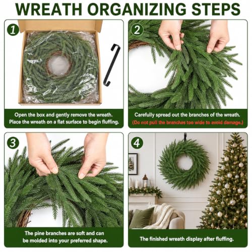 24 Inch Real Touch Norfolk Pine Wreath with Grape Vine Base and Hanger