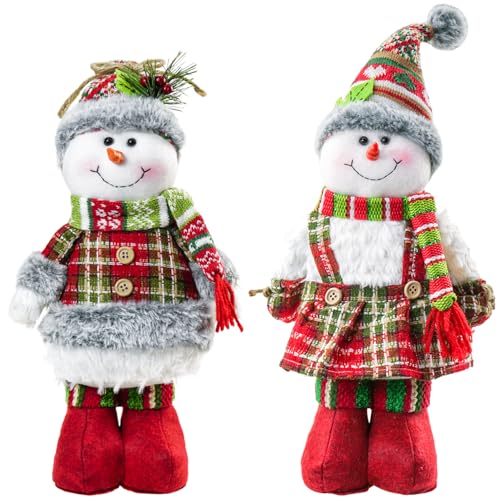 2pcs 18-Inch Standing Snowman Christmas Decor with Knitted Hat & Scarf - Holiday Tabletop Figurines