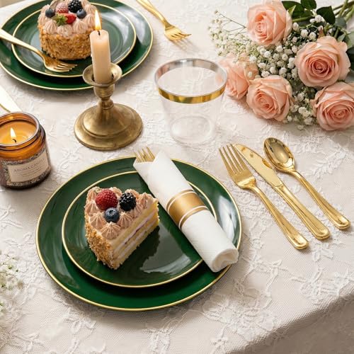 Green Gold Disposable Dinnerware Set for 50 Guests - 350PCS