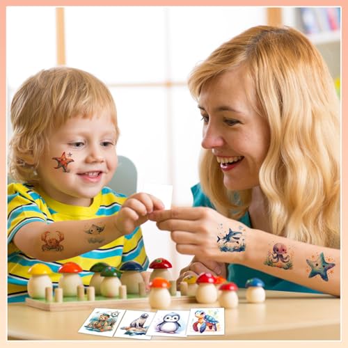 Ocean Animals Temporary Tattoos for Kids - 102 Pcs Waterproof Sea Creature Stickers for Birthday Party Favors