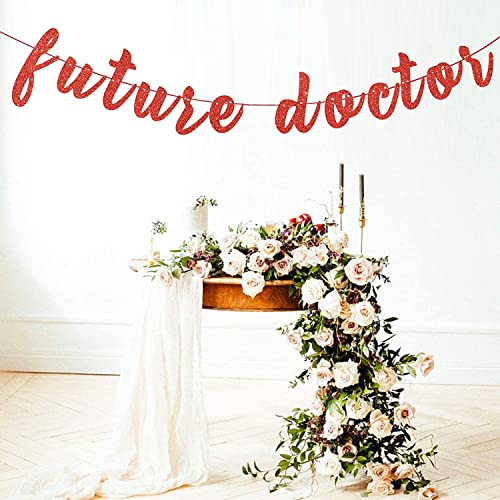 Future Doctor Banner - Red Glitter Graduation Party Decor 2026