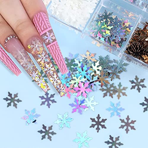 6 Grids Holographic Snowflake Nail Art Glitter Sequins Winter Xmas