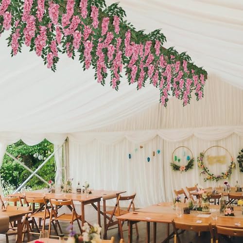 CISDUEO Pink Wisteria Hanging Flower Vines - 6.56 Ft Artificial Garland for Weddings & Home Decor