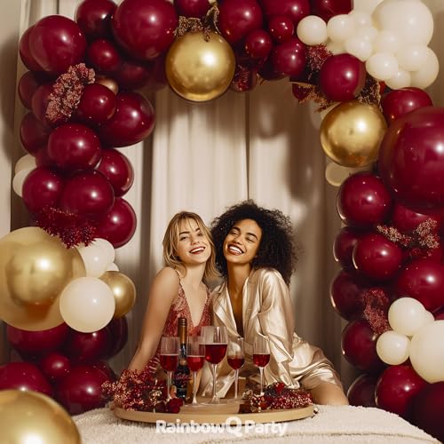 Burgundy Balloon Arch Kit - 165 Pcs with Gold & White Balloons