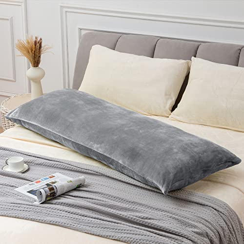 BEDELITE Soft Flannel Fleece Body Pillow Cover, Gray, 20x54 Inch
