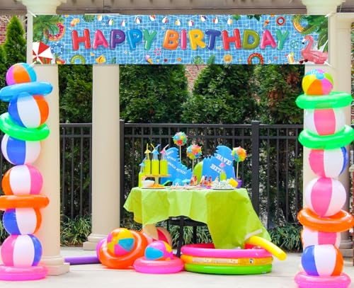 Pool Birthday Party Banner - Large 9.8ft Summer Pool Bday Decorations