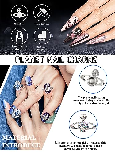 24Pcs Planet Nail Charms 3D Saturn Rhinestone Gems for Nail Art DIY