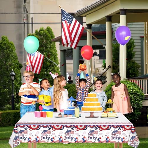 4th of July Tablecloth - American Flag Plastic Cover 54x108"
