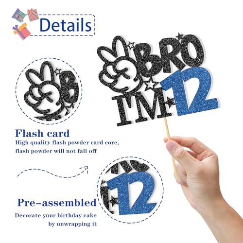 Brother I'm 12 Cake Topper - Black Glitter Birthday Decoration