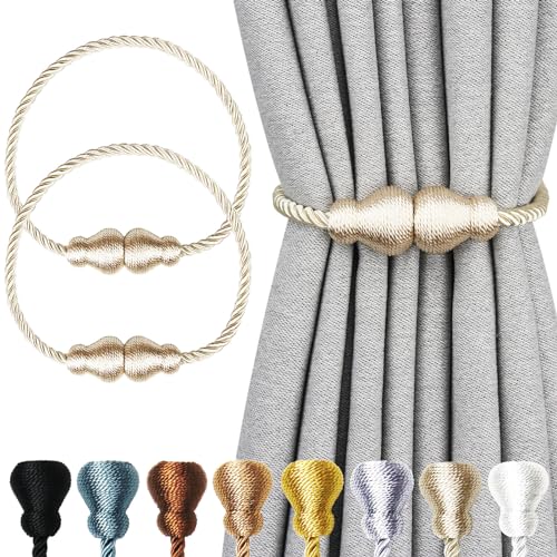 Beige Magnetic Curtain Tiebacks - 2 Pack Decorative Holders