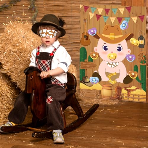 Pin the Pacifier Cowboy Baby Shower Game Set with Stickers