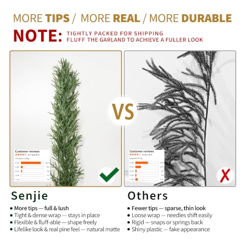 5FT Real Touch Norfolk Pine Garland Christmas Decor - Rustic Holiday