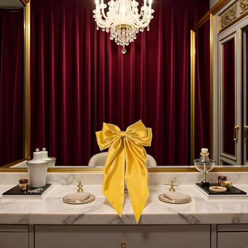 Jumbo Satin Bow Hair Clip with Long Tails Yellow Barrette