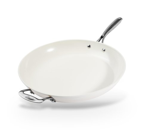 GOTHAM STEEL Cream 14 Inch Non Stick Frying Pans, Large Family Sized Nonstick Cooking Pan Skillet, Nonstick, 100% PFOA Free Ceramic Coating, Oven and Dishwasher Safe, Cream White
