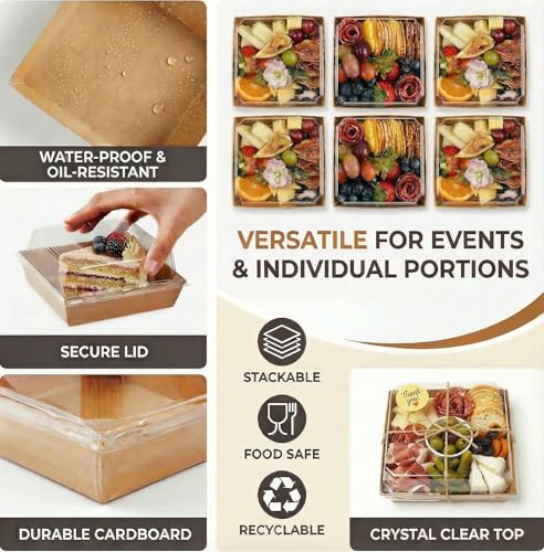 25 Pack Mini Charcuterie Boxes with Clear Lids - Disposable Food Containers