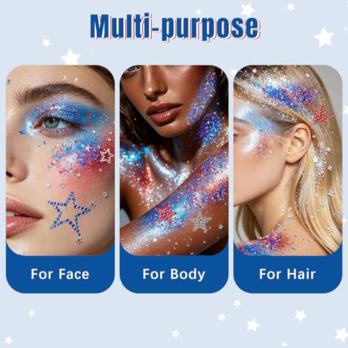 4th of July Face Glitter Stick and Rhinestone Gem Stickers Patriotic Makeup