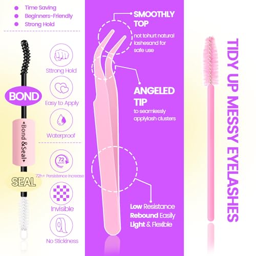 Holipet 680 Pcs Lash Clusters Kit with Glue, Tweezer & Brush - 9-18mm Wispy Manga Eyelash Extensions
