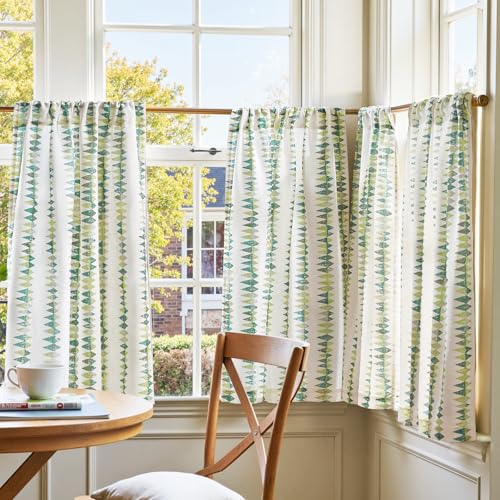 jinchan Sage Green Tribal Linen Kitchen Tier Curtains, 26x24 Inch 2 Panels