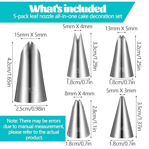 5-Piece Stainless Steel Leaf Piping Tips Set for Cake Decorating