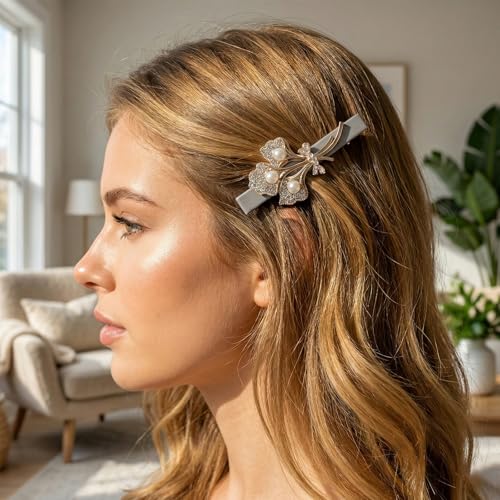 JessLab PU Leather Rhinestone Hair Barrettes, 6 Pcs Matte Leaf Clips