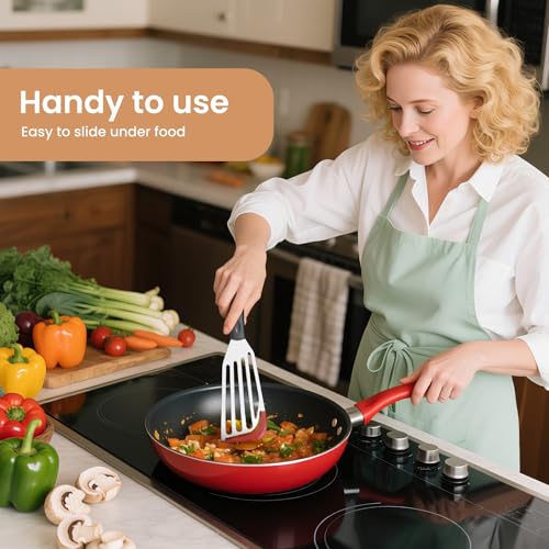 Ecerangus Red Silicone Fish Spatula Set - Stainless Steel Turner for Nonstick Cookware