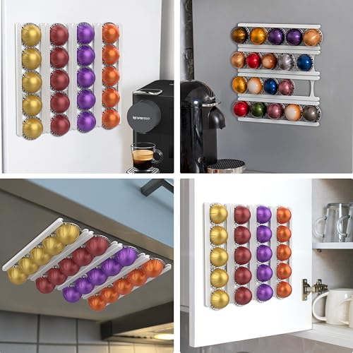 White Adhesive Coffee Pod Holder for Nespresso VertuoLine – 20-Pod Space-Saving Organizer