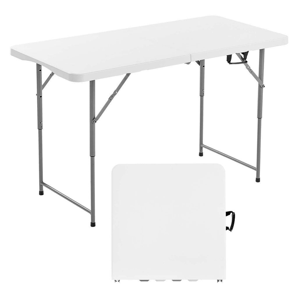 VEVOR Folding Table, Heavy Duty Portable Fold-in-Half Utility Table, Indoor Outdoor Plastic Rectangle Table with Built in Handle, for Party, Dining, Wedding, Events, Picnic, Camping, 4 ft, White