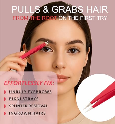 DEMI ROSE Pointed Tweezers - High Carbon Stainless Steel Precision Needle Nose Tweezers for Ingrown Hairs Splinters and Eyebrows