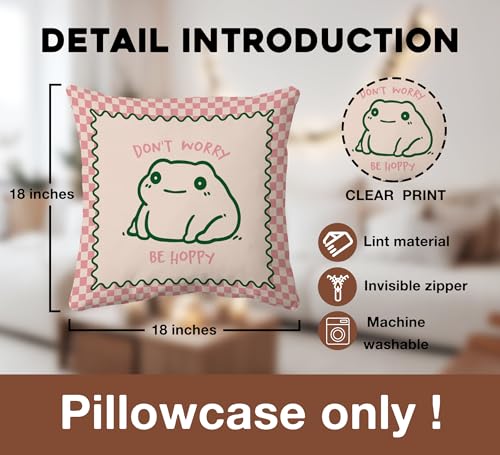 Huester Pink Checkered Frog Throw Pillow Cover, 18x18 Soft Corduroy Case